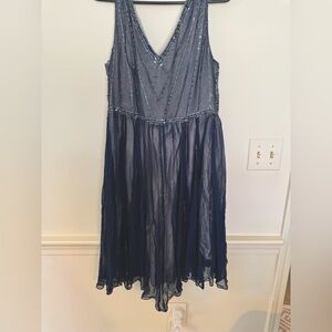 ADRIANNA PAPELLI evening beaded evening dress size 12 navy and silver color